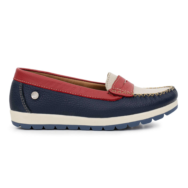 MOCASIN PAMPA AZUL NATURAL Y ROJO