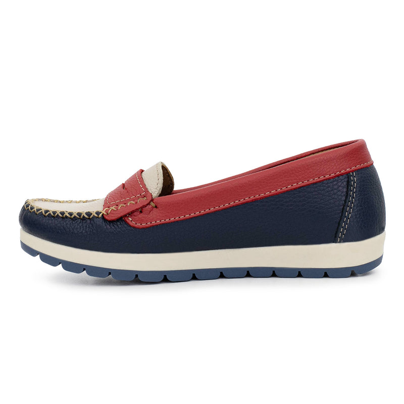 MOCASIN PAMPA AZUL NATURAL Y ROJO