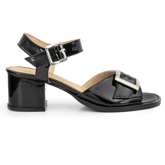 SANDALIA INDORA NEGRA CHAROL.