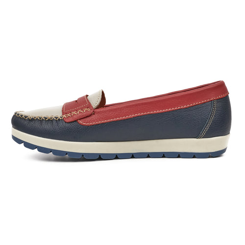 MOCASIN PAMPA AZUL NATURAL Y ROJO